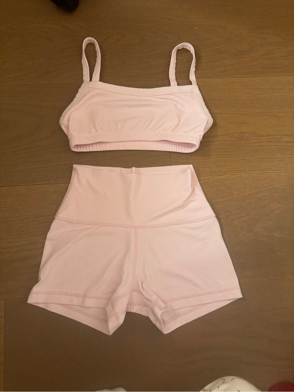 Aritzia butter Light Pink Workout Bra & High-Waist Shorts Set